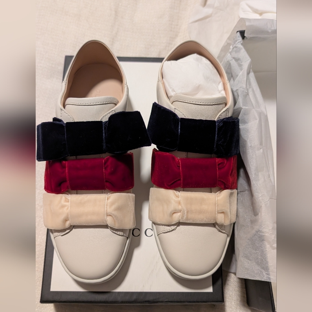Gucci Ace Velvet Bow Sneakers sz 37.5